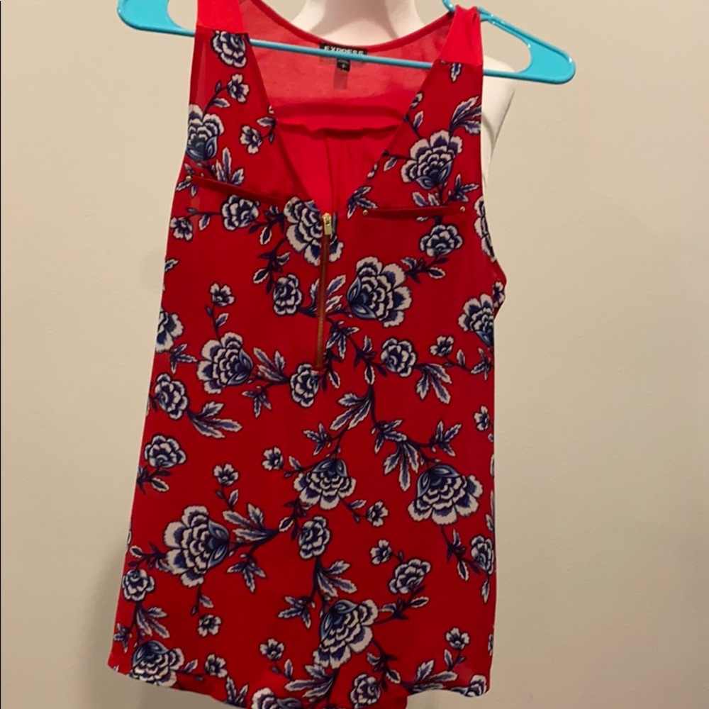 Red floral print camisole tank with zipper